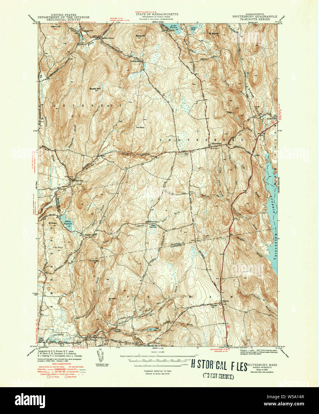 Massachusetts USGS Historical Topo Map MA Shutesbury 352177 1943 31680
