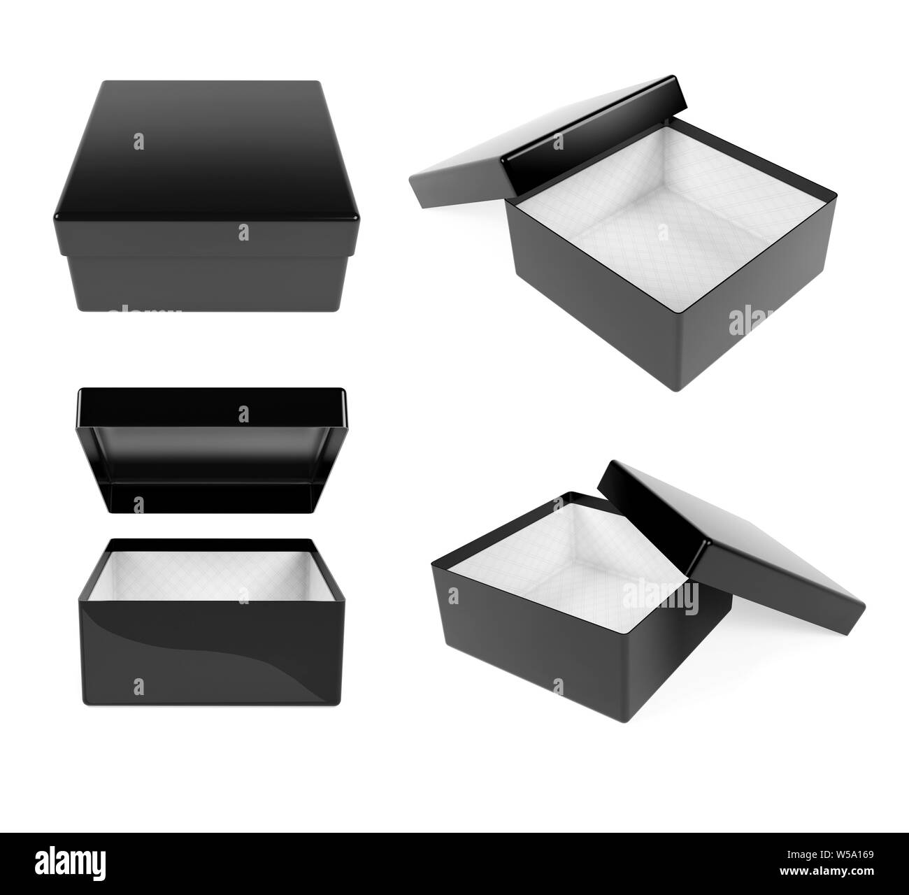 Black open gift box. Set of realistic carton mock up. 3d rendering