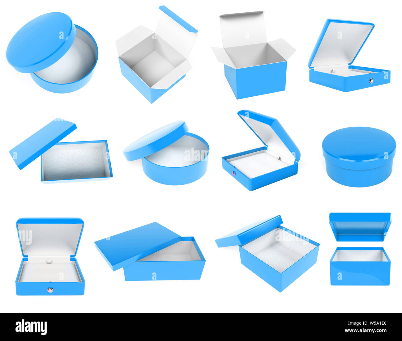 Blue boxes. Cartons, cases, packaging. 3d rendering illustration