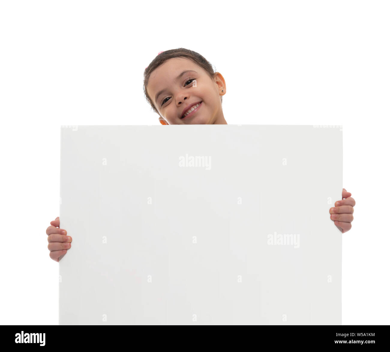 Young Smiling Girl Holding White Board with Blank Copy Space ...