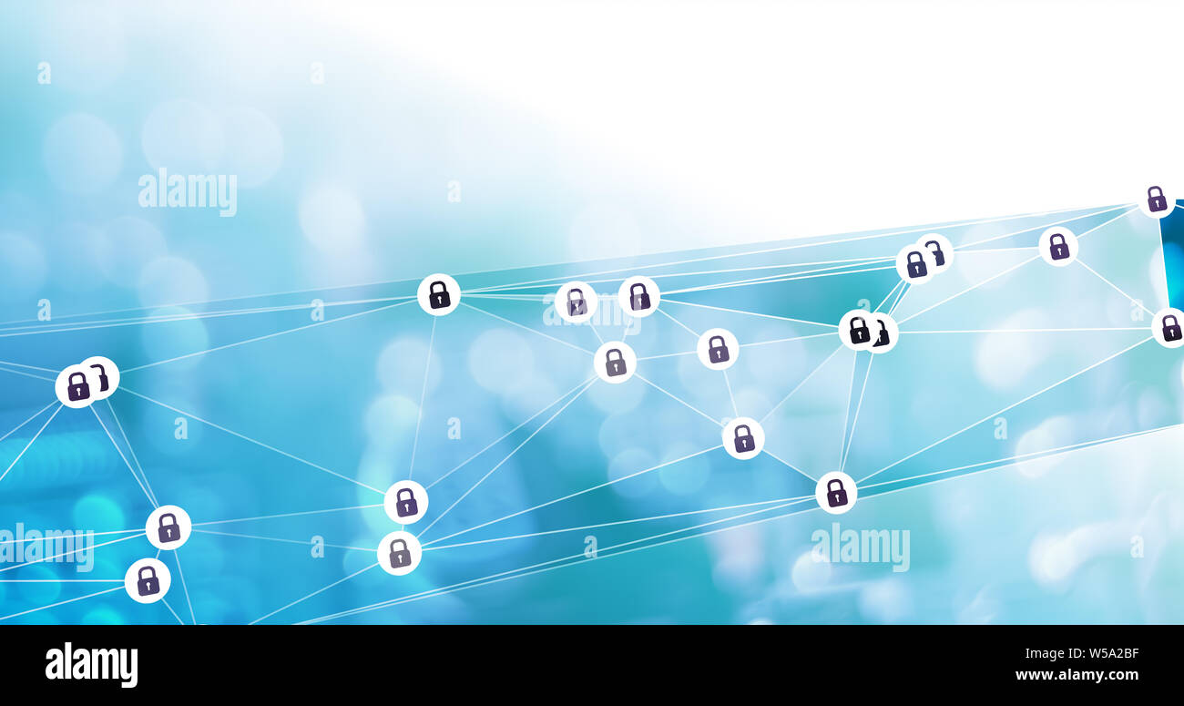 Cybersecurity illustration abstract connections locked padlocks Stock Photo