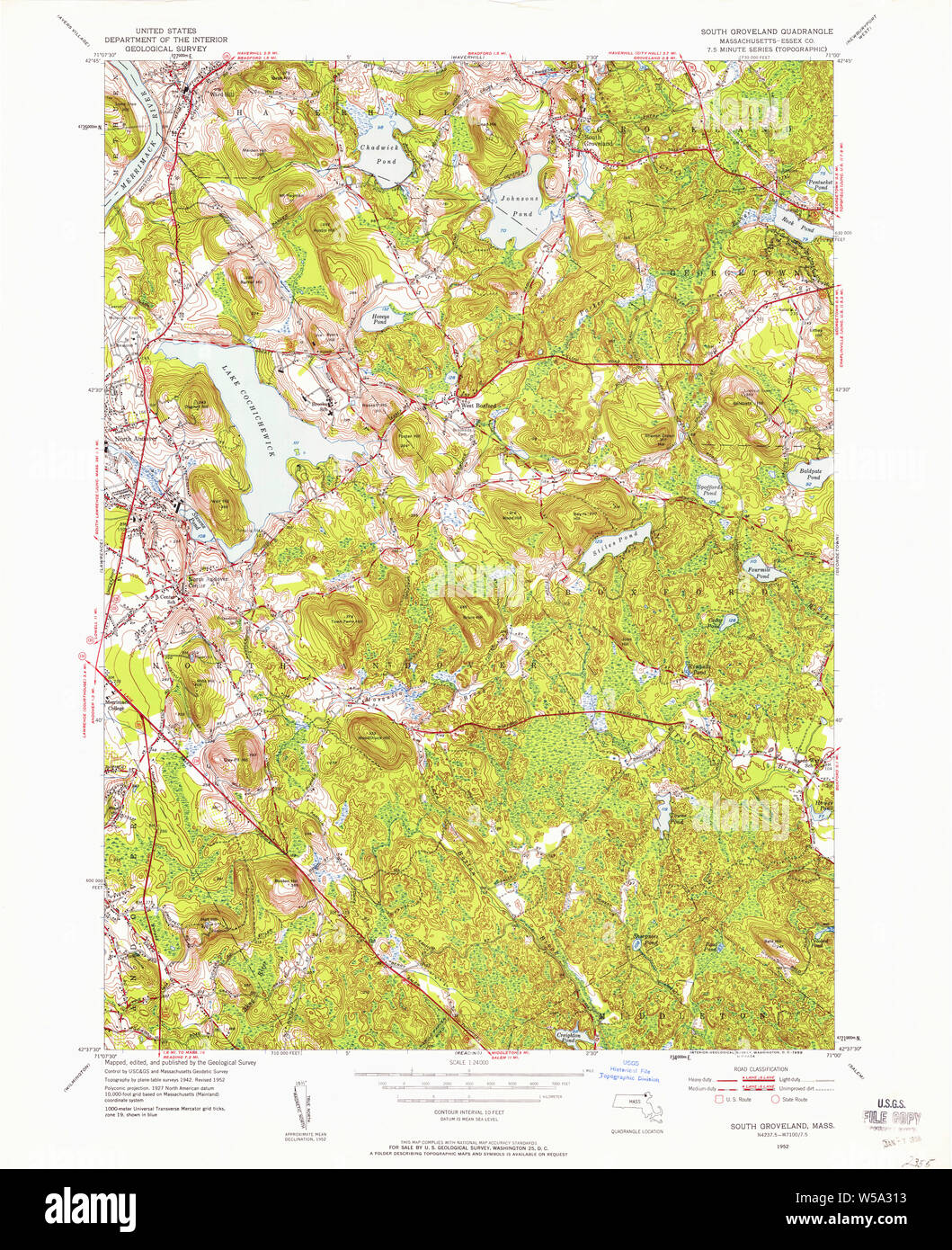 Massachusetts USGS Historical Topo Map MA South Groveland 350581 1952