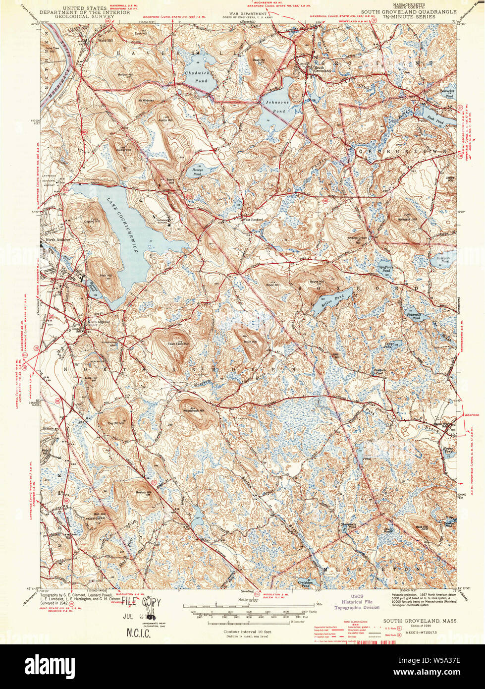 Massachusetts USGS Historical Topo Map MA South Groveland 352191 1944