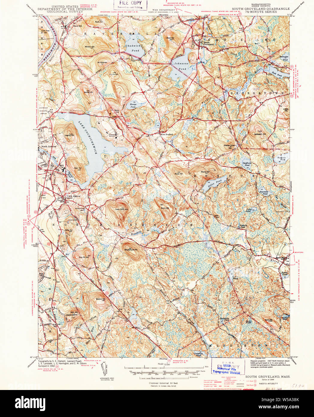 Massachusetts USGS Historical Topo Map MA South Groveland 352192 1944
