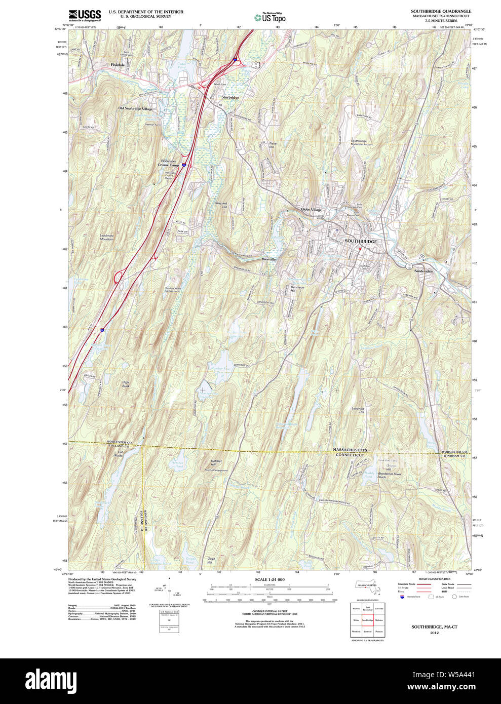 Massachusetts  USGS Historical Topo Map MA Southbridge 20120529 TM Restoration Stock Photo