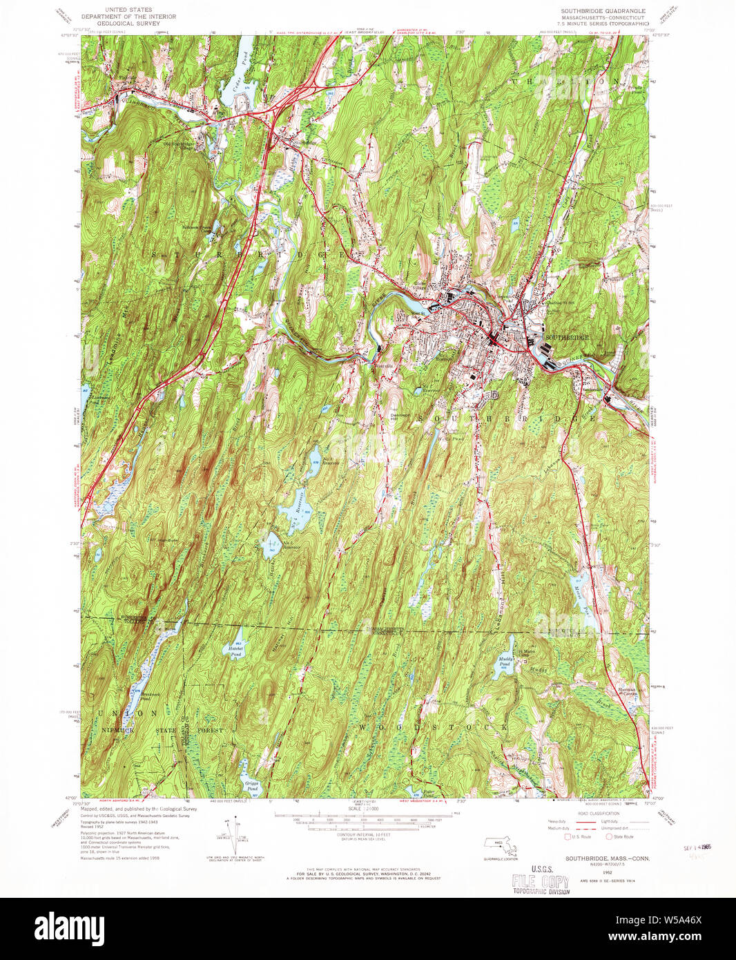 Massachusetts USGS Historical Topo Map MA Southbridge 350591 1952 24000
