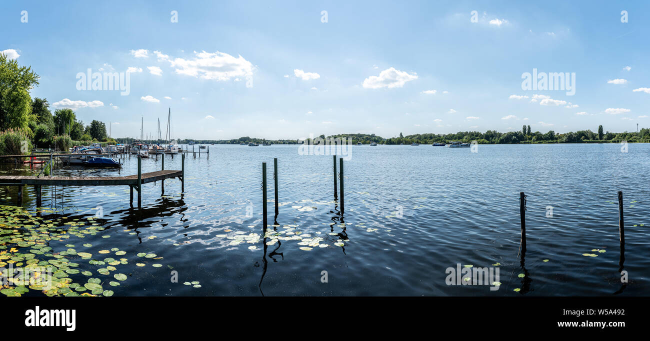 panoramic shot of Havel River near Heiligensee, Berlin on sunny summer day Stock Photo