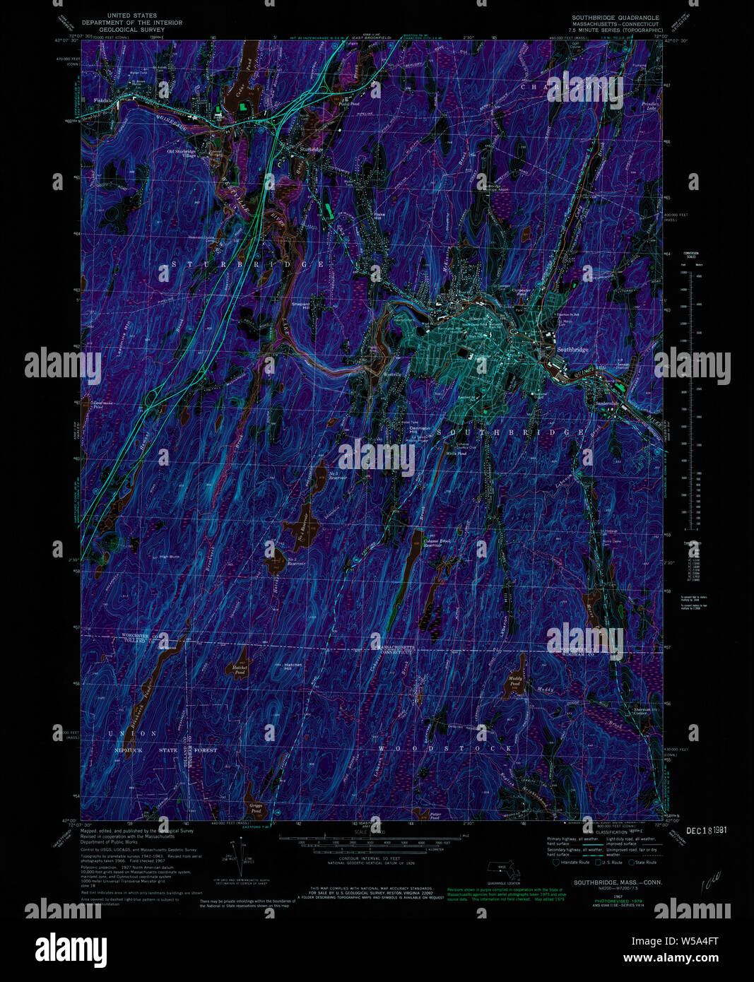 Massachusetts USGS Historical Topo Map MA Southbridge 350597 1967 24000
