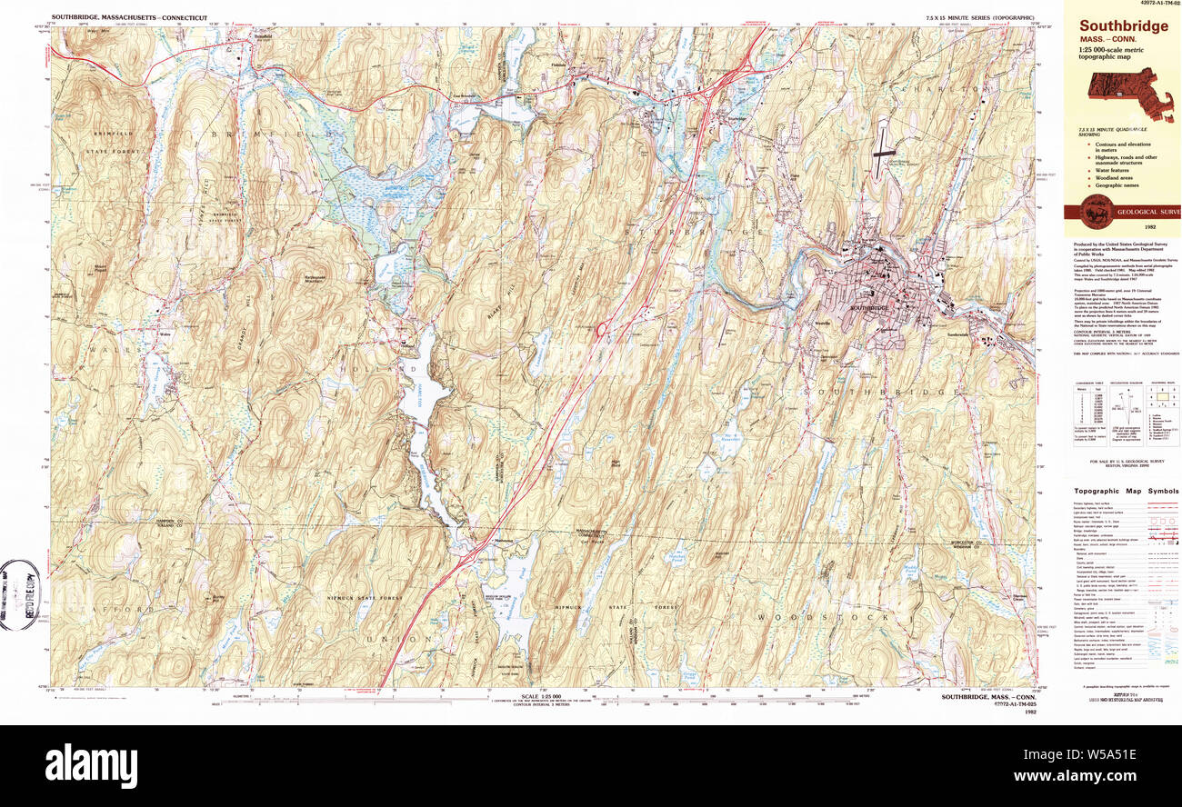 Massachusetts  USGS Historical Topo Map MA Southbridge 351321 1982 25000 Restoration Stock Photo