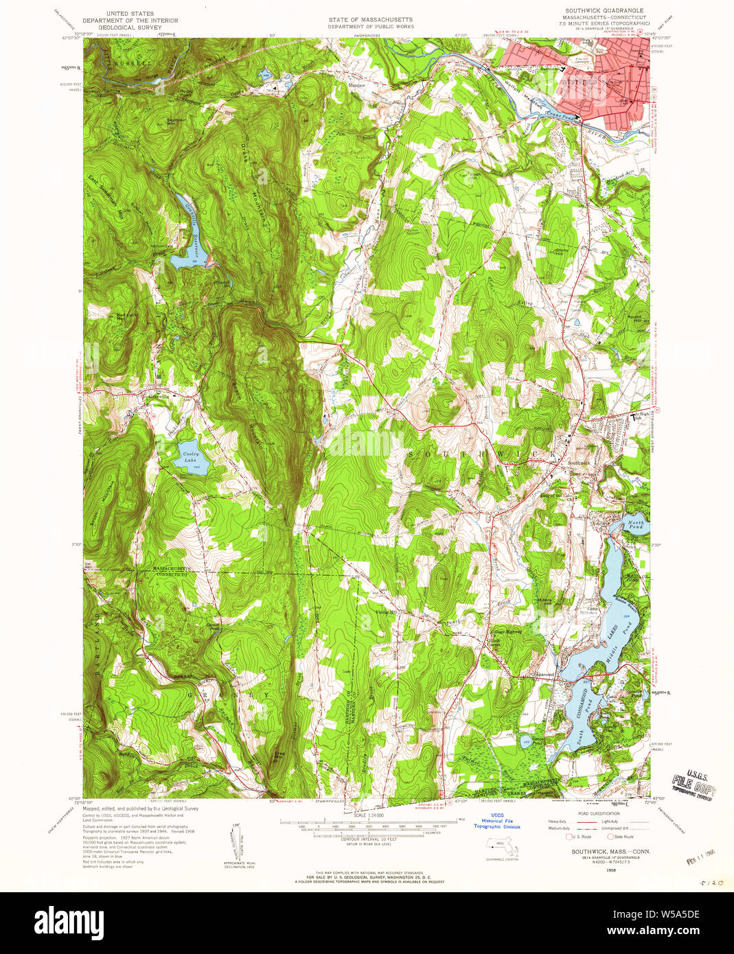 Massachusetts USGS Historical Topo Map MA Southwick 350602 1958 24000