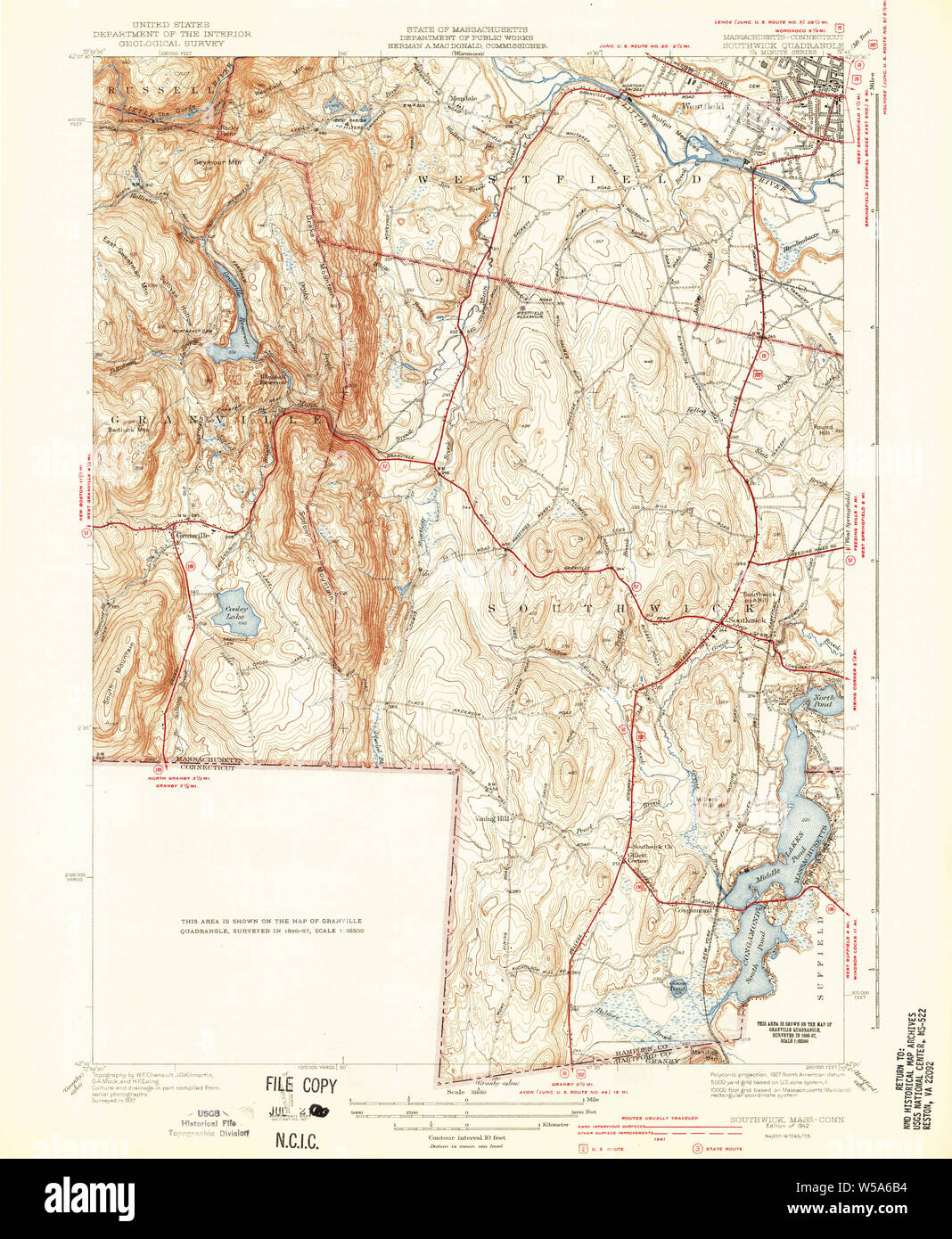 Massachusetts USGS Historical Topo Map MA Southwick 352202 1942 31680