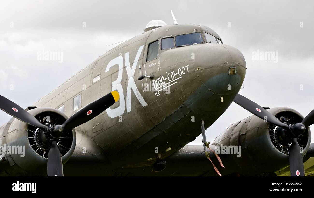 Aero Legends C-47A ‘N473DC’ on the flightline at the 2019 Flying Legends Airshow Stock Photo
