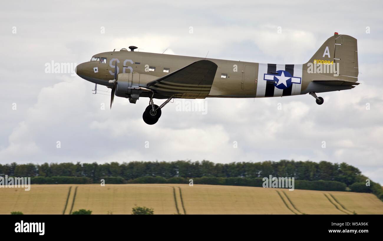 Douglas C-47 Dakota “2100884” performing at the Flying Legends airshow on the 14th July 2019 Stock Photo