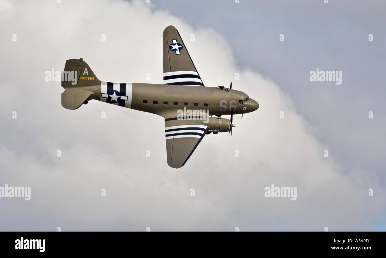 Douglas C-47 Dakota “2100884” performing at the Flying Legends airshow on the 14th July 2019 Stock Photo