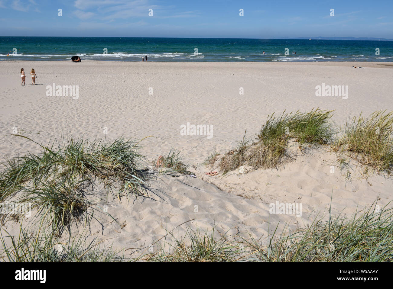 Hornbaek, Denmark 28 June 2019 people sunbathing on the beach of