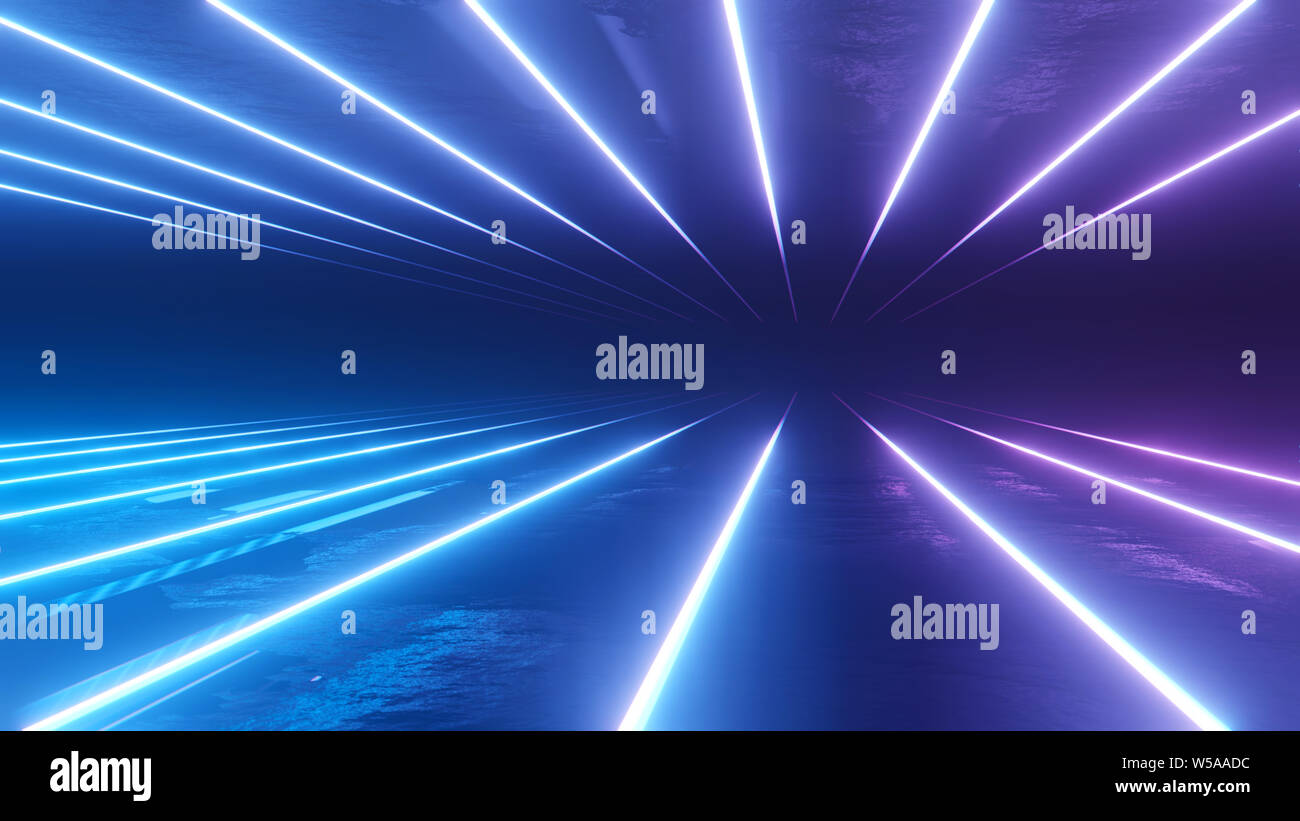 Neon Background 3D Illustration. Glowing Horizontal Lines Stock Photo ...