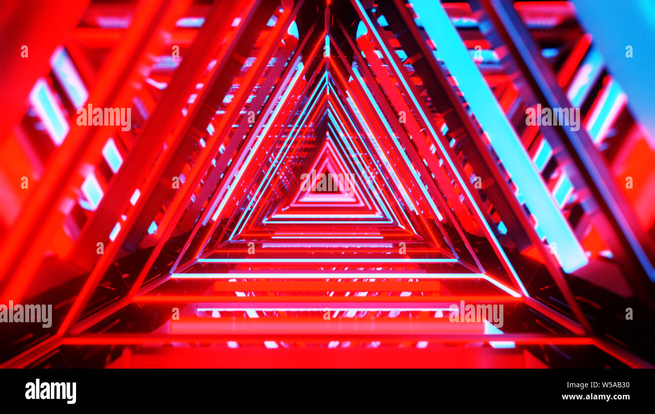 Abstract neon triangles with black empty copy space inside. 3D ...