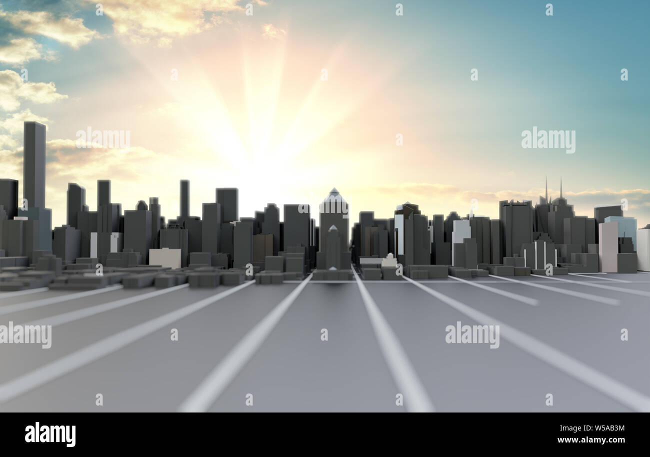 3D futuristic city architecture with skyscrapers and buildings on sky ...