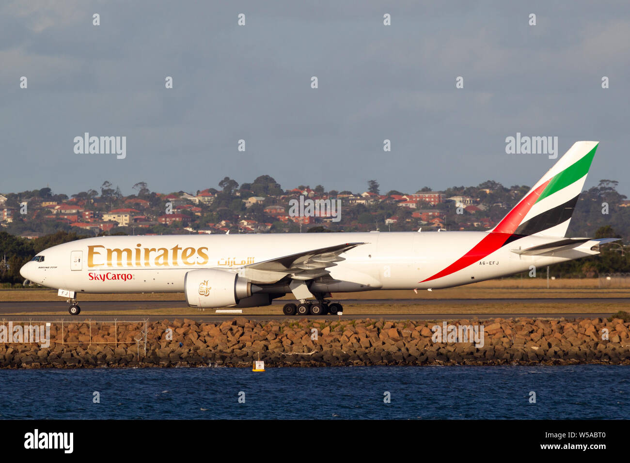 Emirates Cargo Boeing 777 cargo aircraft on the tarmac after landing at ...