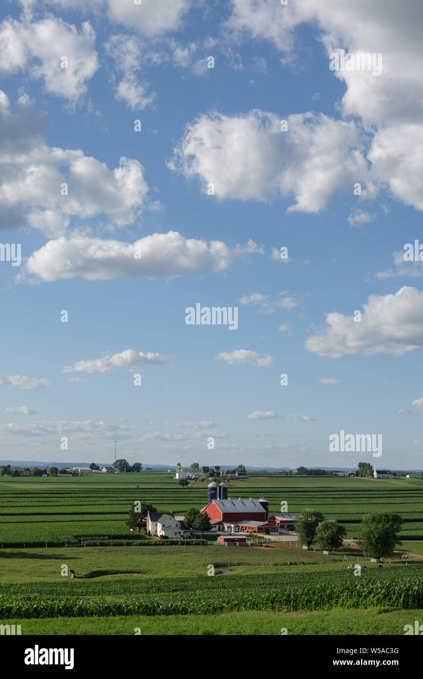 Well-kept Amish farms, Lancaster County, Pennsylvania Stock Photo