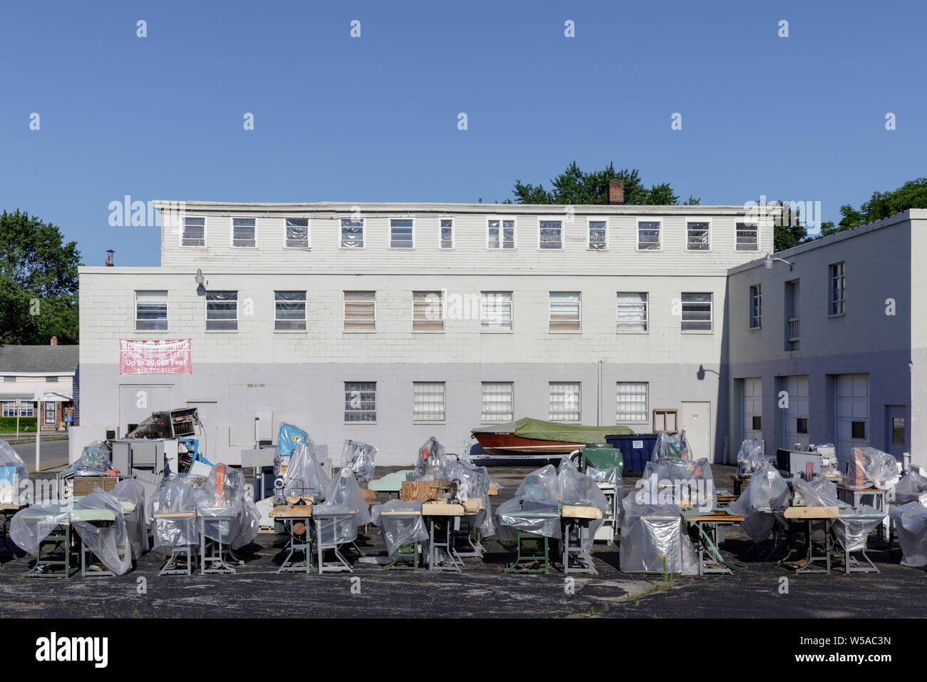 A shoe-maker going out of business in Gloversville, New York. The machines will be auctioned off. Stock Photo