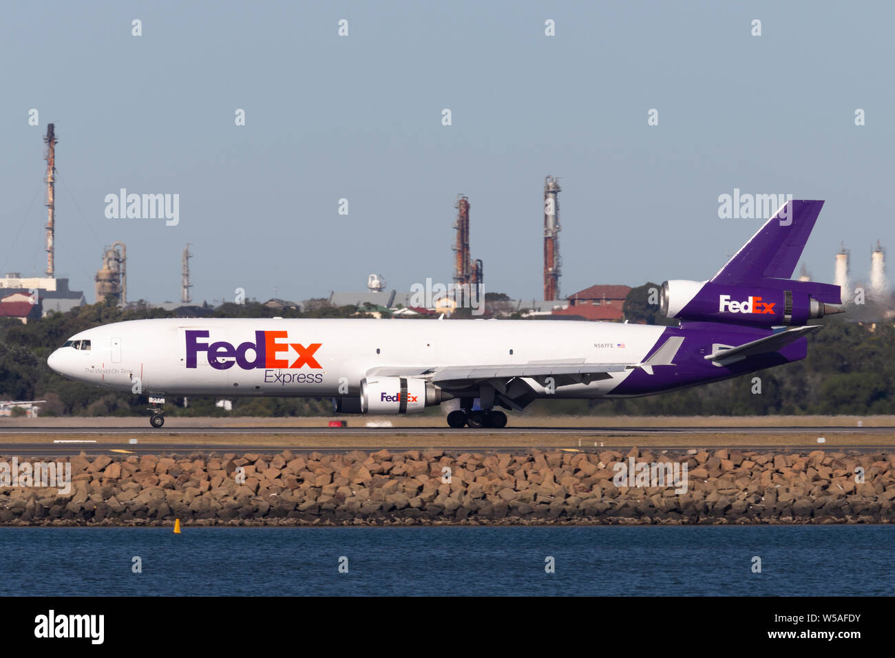 Federal Express (FedEx) McDonnell Douglas MD-11F cargo aircraft at Sydney Airport. Stock Photo