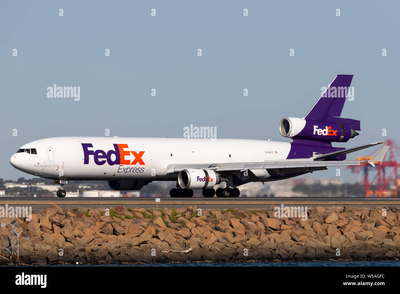 Federal Express (FedEx) McDonnell Douglas MD-11F cargo aircraft at Sydney Airport. Stock Photo