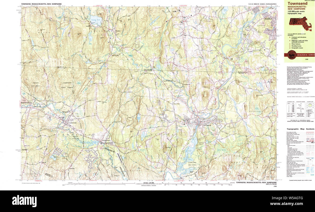 Massachusetts USGS Historical Topo Map MA Townsend 351368 1988 25000 Restoration Stock Photo Alamy