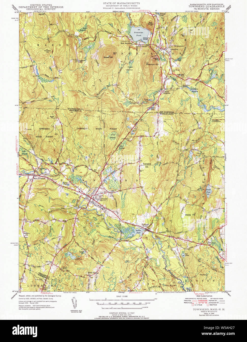Massachusetts USGS Historical Topo Map MA Townsend 352257 1944 31680