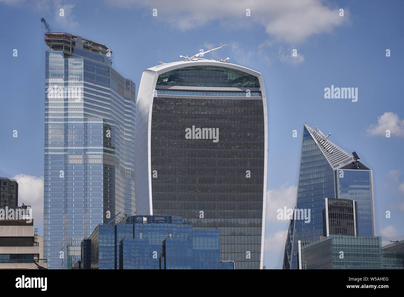 London, UK - July, 2019. View of the City of London, famous financial district, with new skyscrapers under construction. Stock Photo