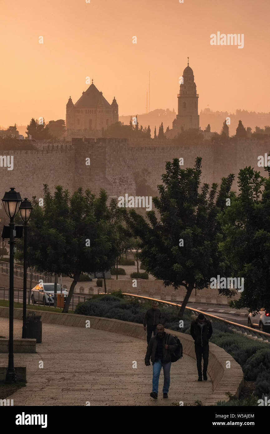 Jerusalem, Israel - November 25, 2018: Jerusalem old town skyline at dawn Stock Photo