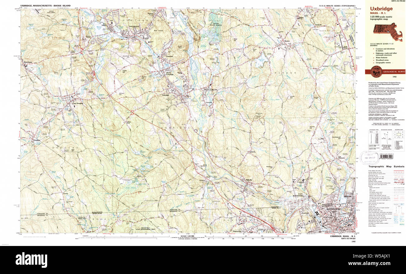 Massachusetts USGS Historical Topo Map MA Uxbridge 351376 1982 25000 Restoration Stock Photo Alamy