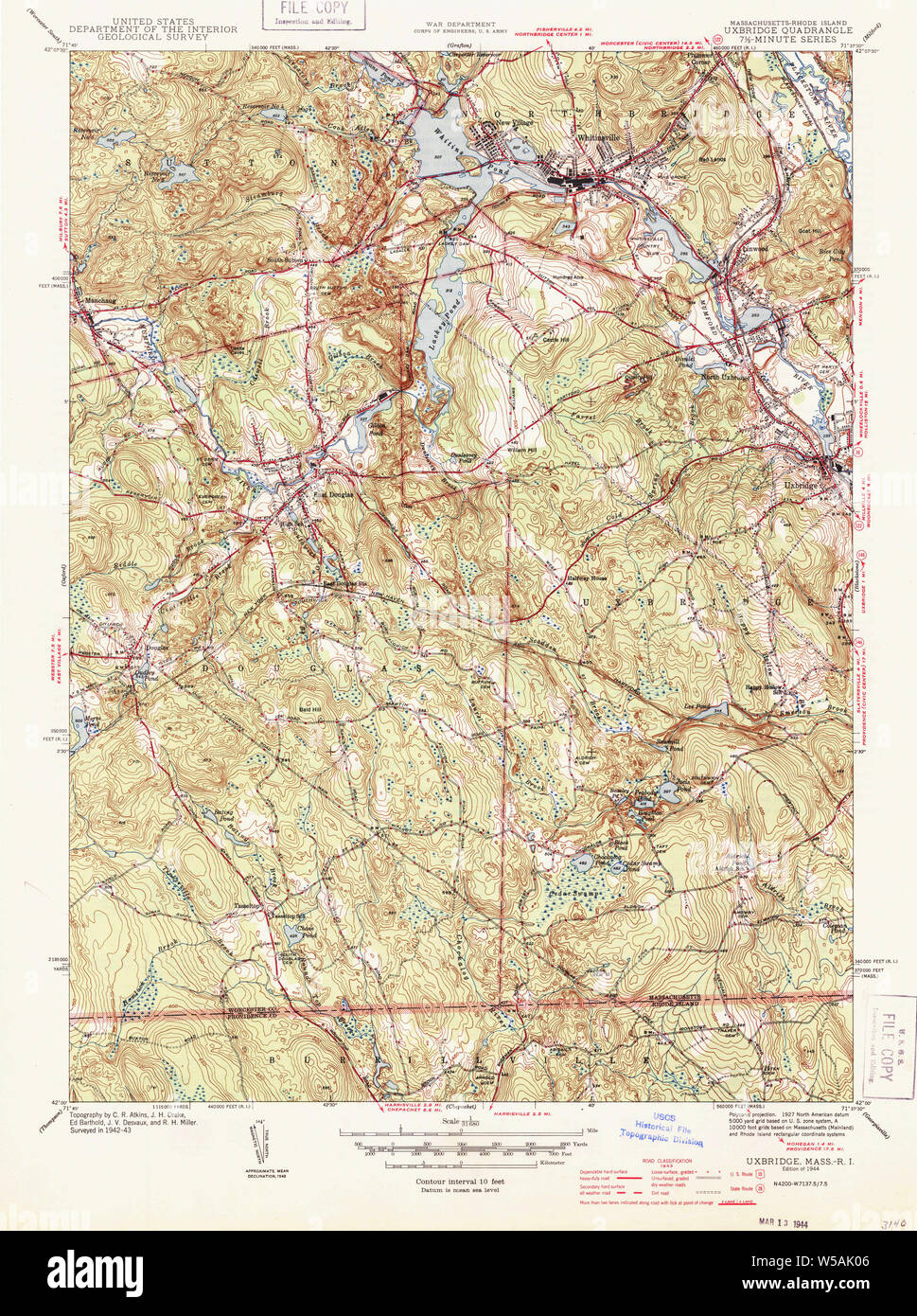 Massachusetts USGS Historical Topo Map MA Uxbridge 352275 1944 31680 Restoration Stock Photo Alamy