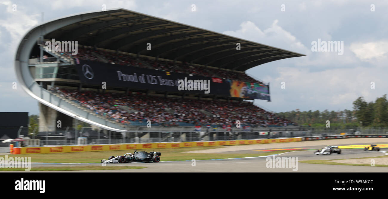 Hockenheim, Germany. 27th July, 2019. Motorsport: Formula 1 World Championship, Grand Prix of Germany. Lewis Hamilton from Great Britain of the Mercedes-AMG Petronas team drives across the track in qualifying. Credit: Jan Woitas/dpa-Zentralbild/dpa/Alamy Live News Stock Photo