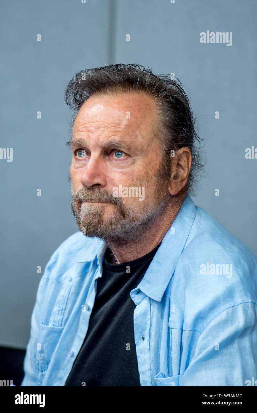 LONDON - JULY 27, 2019: Italian actor Franco Nero (Django, Camelot, Keoma) during the London Film & Comic Con 2019 at the Olympia Exhibition Center, Hammersmith. Editorial use only Stock Photo