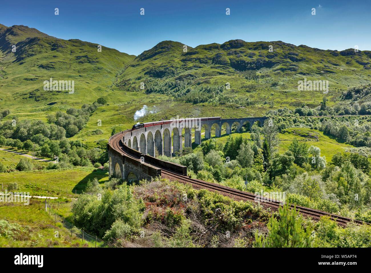 Glenfinnan viaduct from the Harry Potter films with historic train