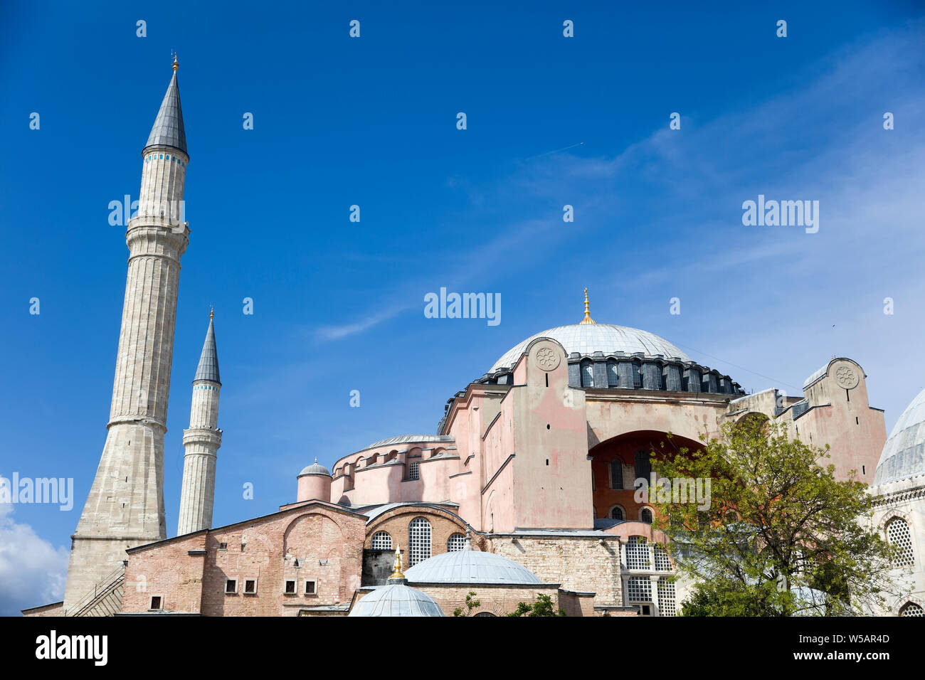 View at Hagia Sophia domes and minarets in the old town of Istanbul ...