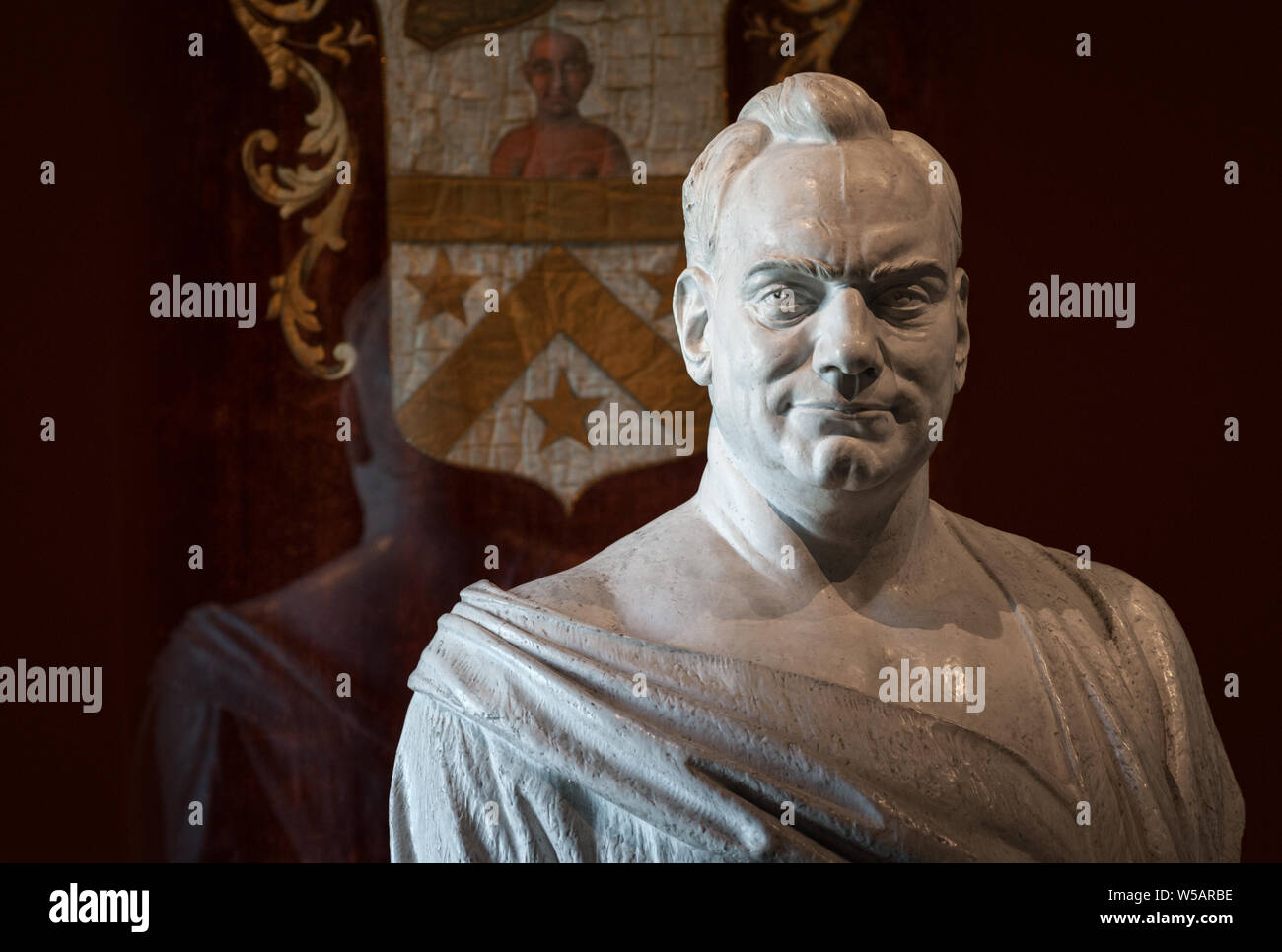 The bust of the great tenor Enrico Caruso, housed in the homonymous museum of Lastra a Signa, in the province of Florence. Stock Photo