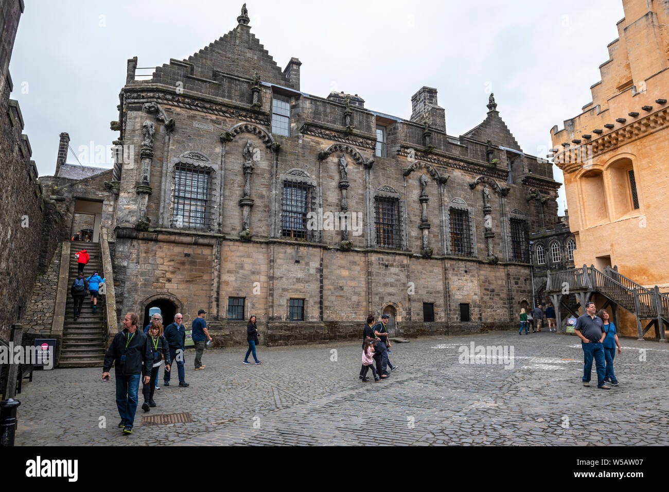 The Royal Palace viewed from the Outer Close, with the Great Hall on the right – Stirling Castle, Scotland, UK Stock Photo