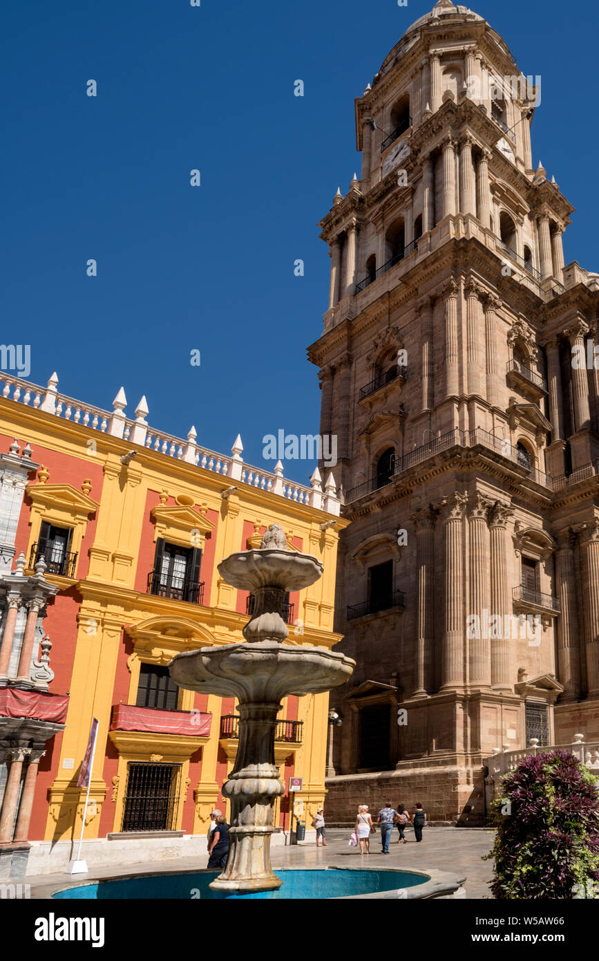 Episcopal Palace in Plaza del Obispo - one of most important late baroque architecture in Malaga, Spain Stock Photo