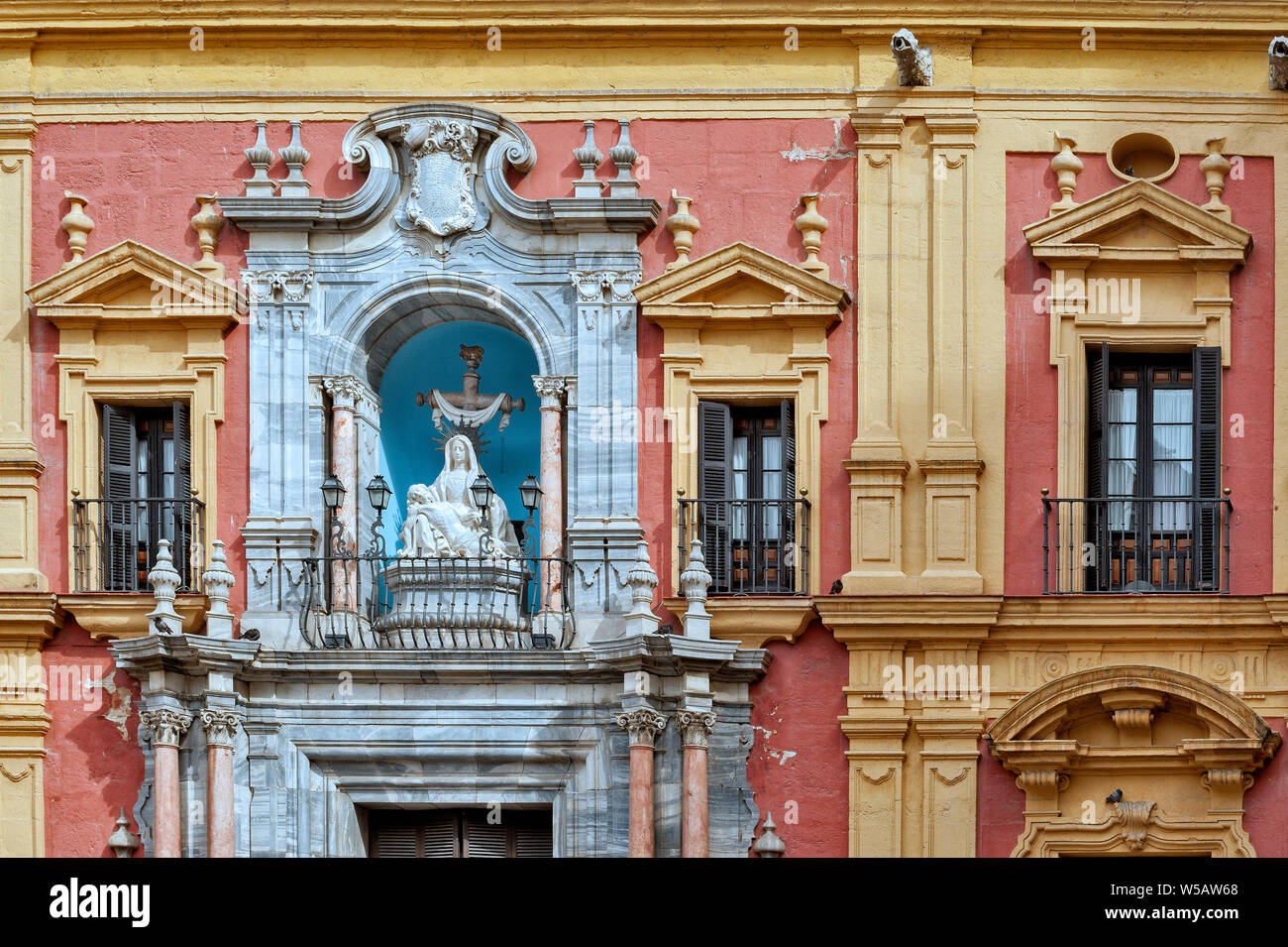 Episcopal Palace in Plaza del Obispo - one of most important late baroque architecture in Malaga, Spain Stock Photo