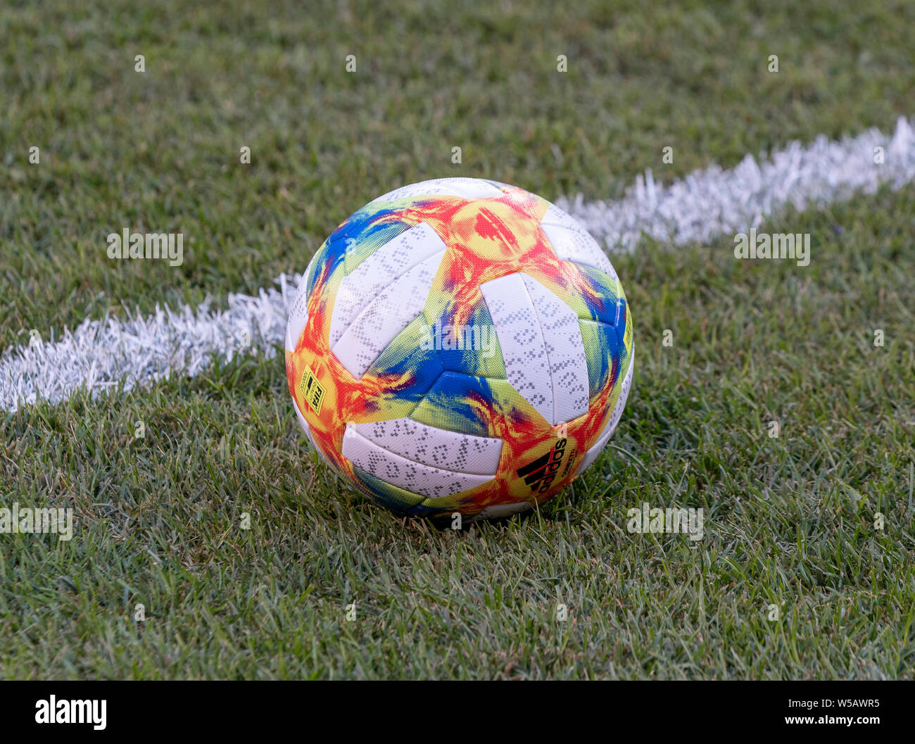 East Rutherford, NJ - July 26, 2019: Official Adidas FIFA ball used for  Real Madrid game against Atletico Madrid as part of ICC tournament at  Metlife stadium Atletico won 7 - 3 Stock Photo - Alamy