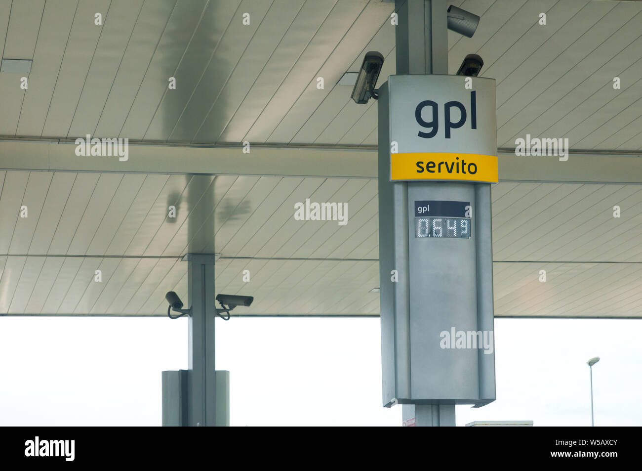 Massa, Italy - July 27, 2019 - LPG price indicator in an Italian gas station Stock Photo