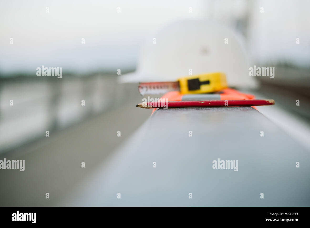 Standard construction safety equipment on the bridge Standard