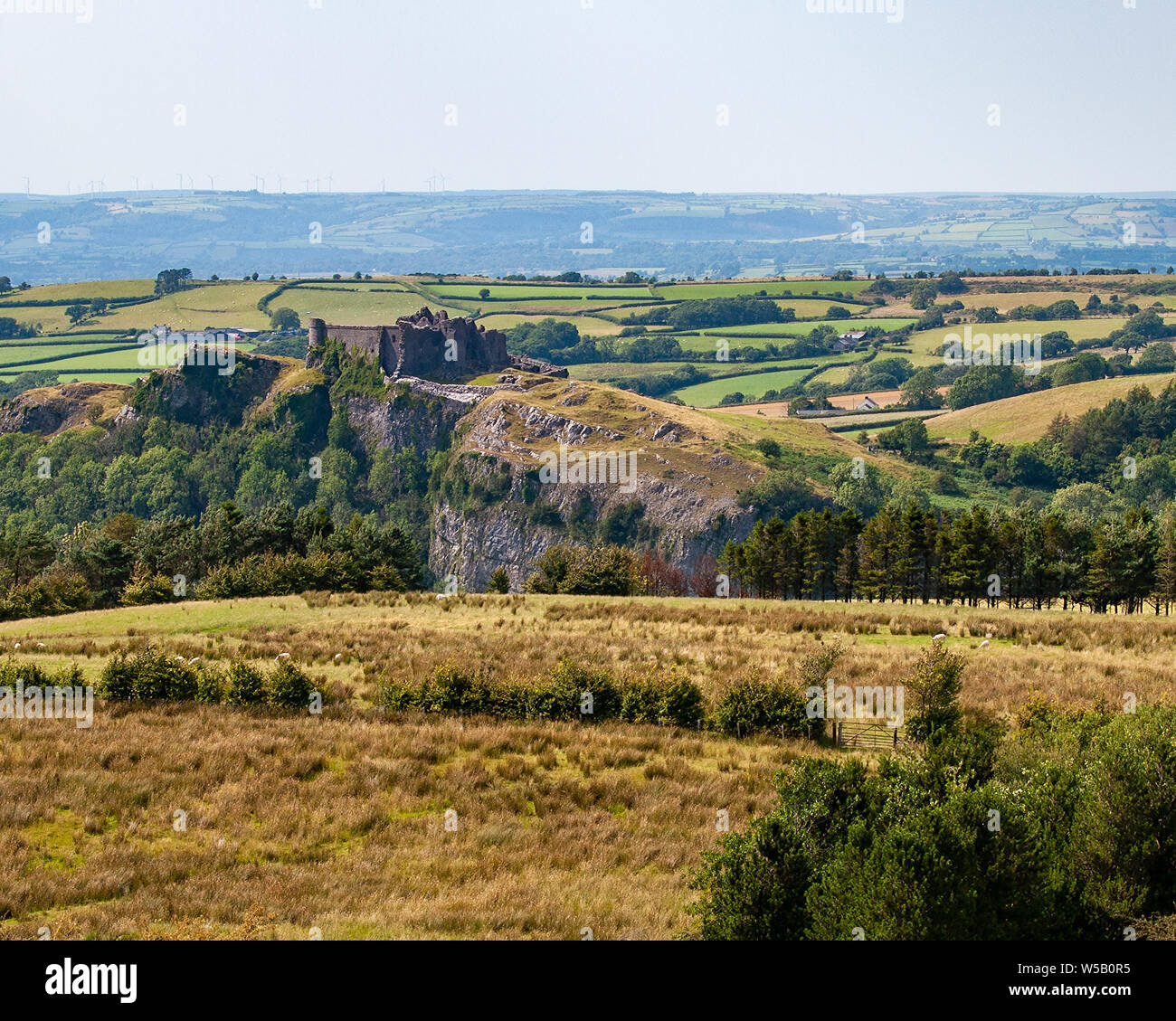 Carreg Cennen Castle in the Brecon Beacons National Park, viewed from the southwest. Wales, UK. Stock Photo