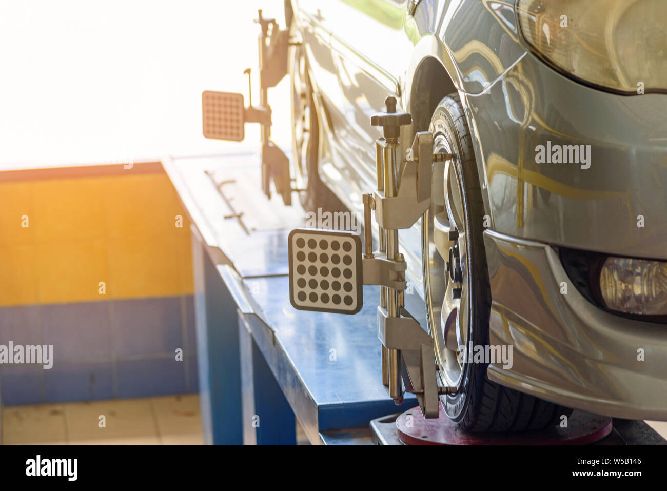 Car Wheel Alignment in tire garage service Stock Photo Alamy
