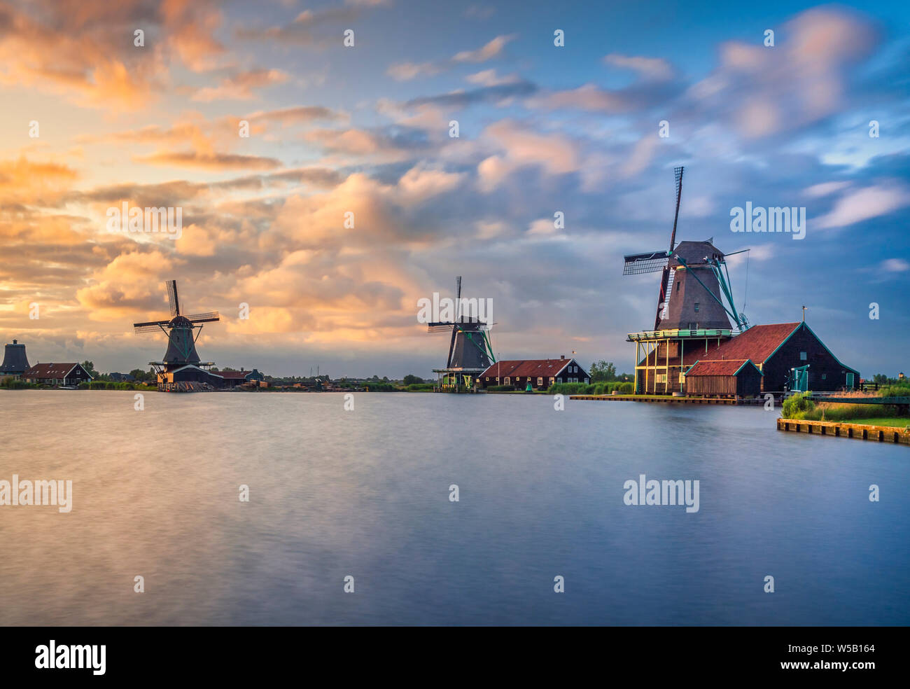 Old windmills, Zaanse Schans, open-air museum, Zaanstad, North Holland, Holland, Netherlands Stock Photo