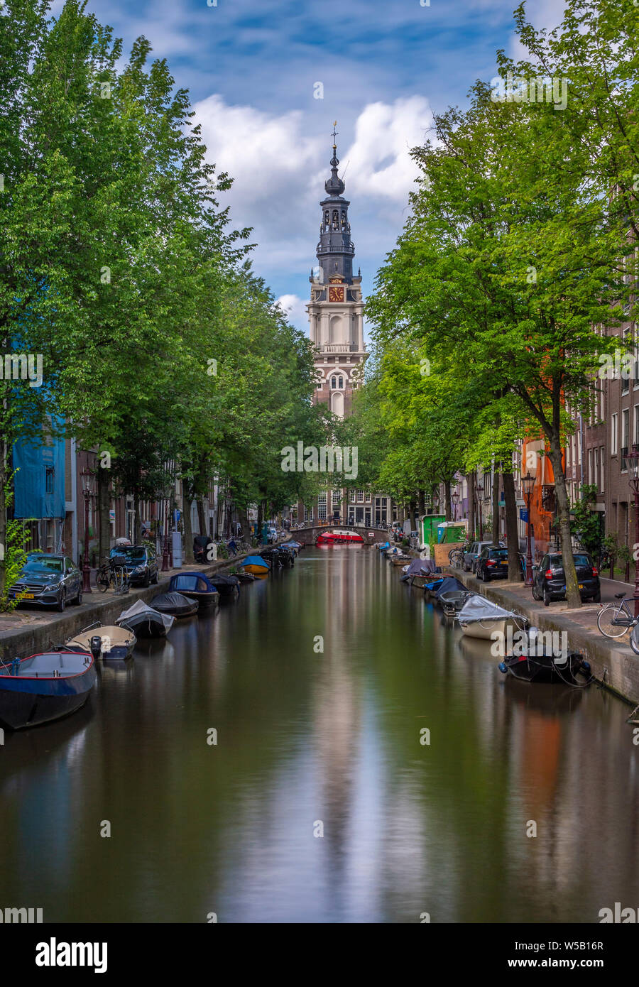 Groenburgwal Canal with Zuiderkerk Church, Amsterdam, North Holland, Netherlands, Europe Stock Photo