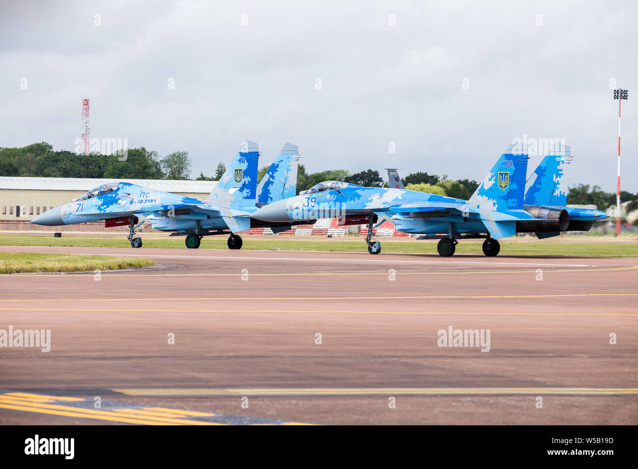 Ukrainian Air Force Su-27P \u0026 Su-27UB Flanker pair captured at the 2019  Royal International Air Tattoo at RAF Fairford Stock Photo - Alamy