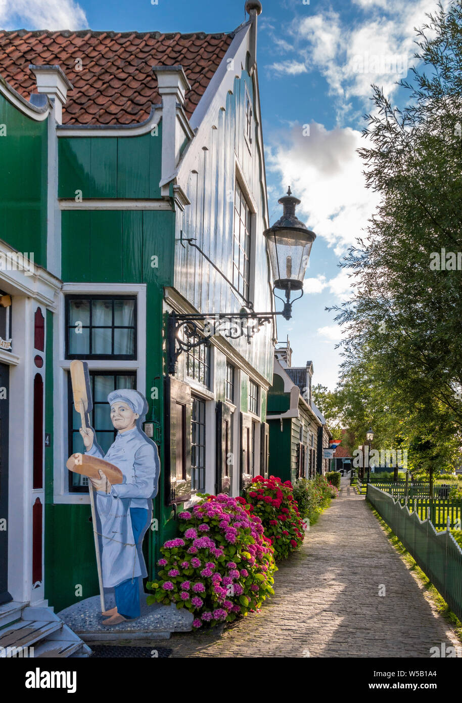 The characteristic wooden houses as in the 17th century in the Museum Zaanse Schans, Zaandam, Netherlands, Europe Stock Photo